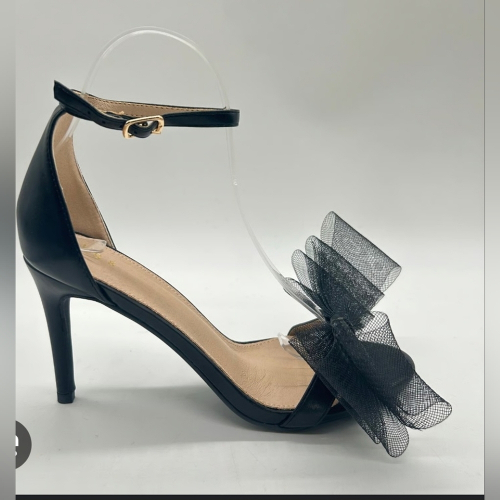 Perphy | Back to Open Toe Ankle Strap Mesh Bow Tie High Stiletto Heels | 8